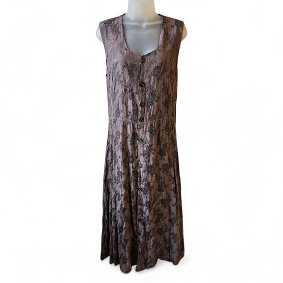 CP Shades Maxi Dress Small Lavender Purple Black Floral Sleeveless Button Front - Picture 1 of 16